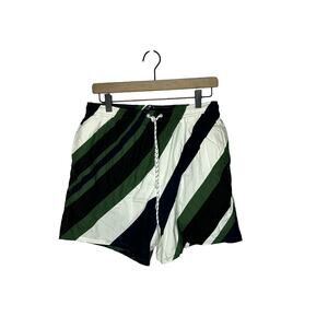 Vintage Tommy Hilfiger‎ sz Medium Green black white striped swim shorts